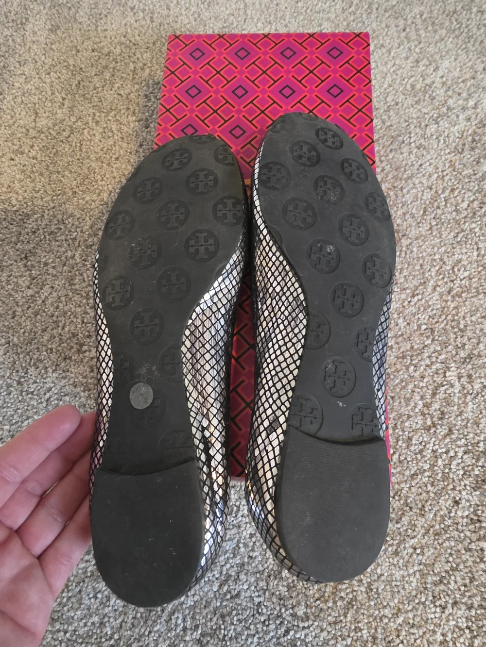 Tory Burch Gunmetal Logo Ballet Flats